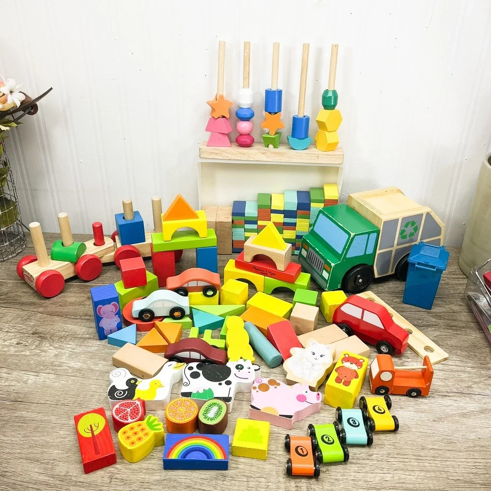 Montessori Wooden Building Blocks, Melissa and Doug Dump Truck and Wood Blocks